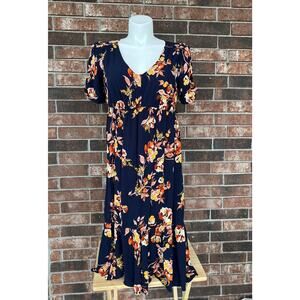 Isabel maternity by Ingrid and Isabel navy Blue floral Midi ruffle Bottom SZ MED